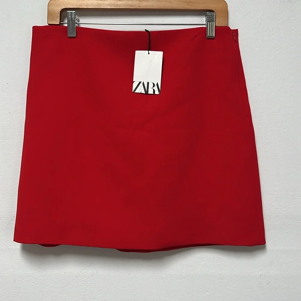Zara Red Asymmetrical A-Line Mini Skirt NWT size L